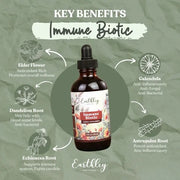 Earthley Wellness Immune Biotic supplement bottle with key benefits on a green background