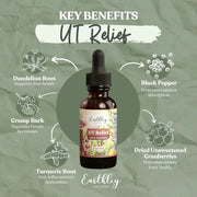 Earthley Wellness UT Relief supplement bottle with key benefits on a green background