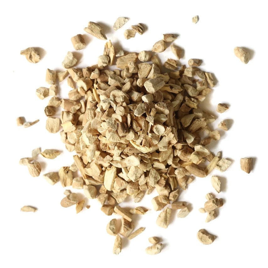 Dried ashwagandha herbs or roots on a white background