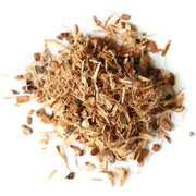 Heap of white willow dried herbs on a white background
