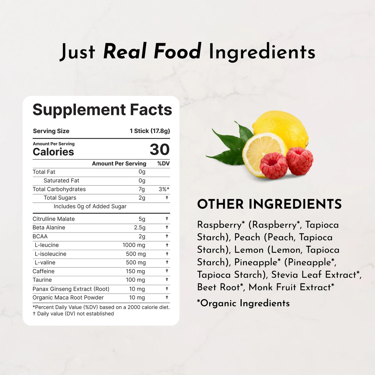 Supplement facts label with ingredients listed on a white background