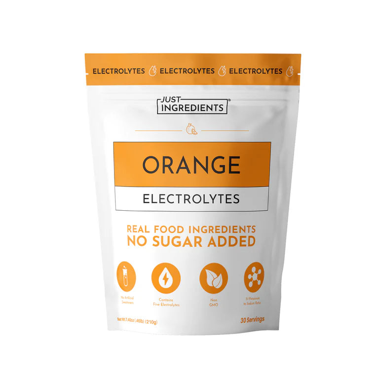 Package of Just Ingredients Orange Electrolytes on a white background