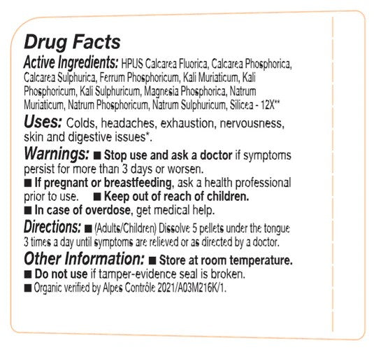 Drug facts label with active ingredients, uses, warnings, and directions on a white background