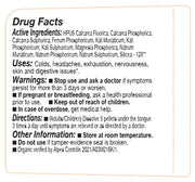 Drug facts label with active ingredients, uses, warnings, and directions on a white background