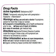 Drug facts label for Belladonna 30C with active ingredient, uses, warnings, directions, and other information.