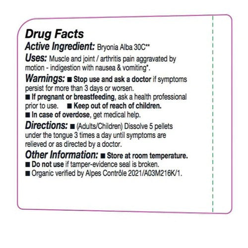 Drug facts label for Bryonia Alba 30C on a white background