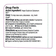 Drug facts label for a medical product with text on a white background