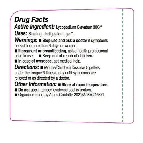 Drug facts label for Lycopodium Clavatum 30C with active ingredient, uses, warnings, directions, and other information.