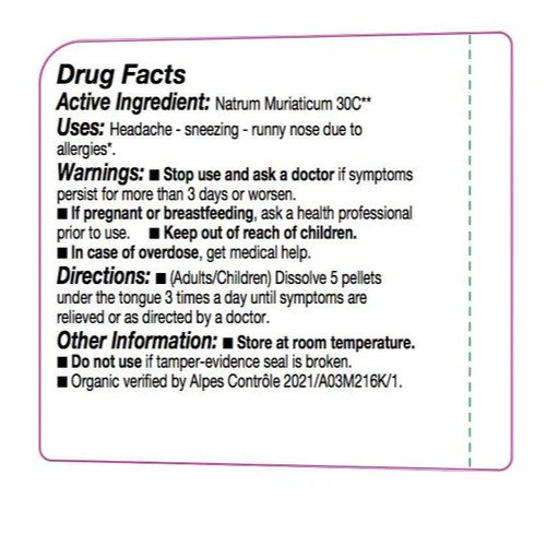 Drug facts label for Natrum Muriaticum 30C with active ingredient, uses, warnings, directions, and other information.