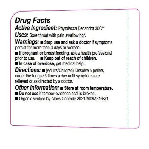 Drug facts label for Phytolacca Decandra 30C on a white background