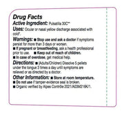 Drug facts label for a product with Pulsatilla 30C active ingredient on a white background.