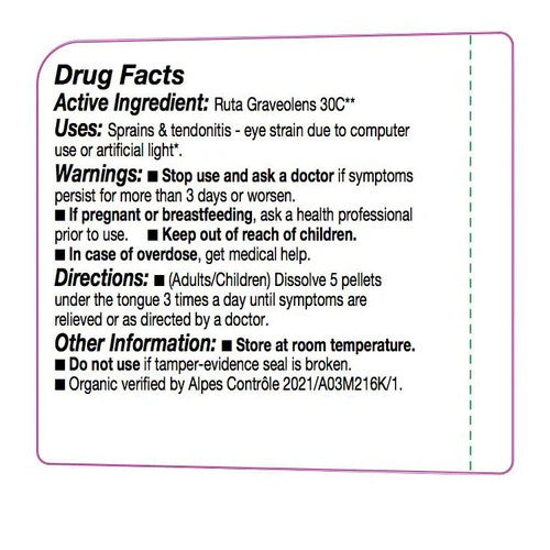 Drug facts label for Ruta Graveolens 30C with active ingredient, uses, warnings, directions, and other information.