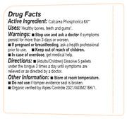 Drug facts label for a natural remedy product with active ingredient, uses, warnings, directions, and other information.