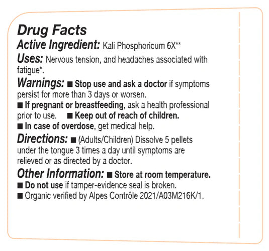 Drug facts label for Kali Phosphoricum 6X with active ingredient, uses, warnings, directions, and other information.