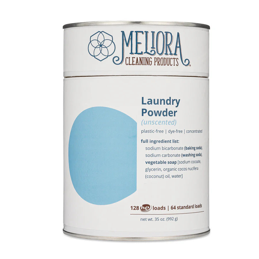 Meliora Laundry Powder Unscented canister on a white background