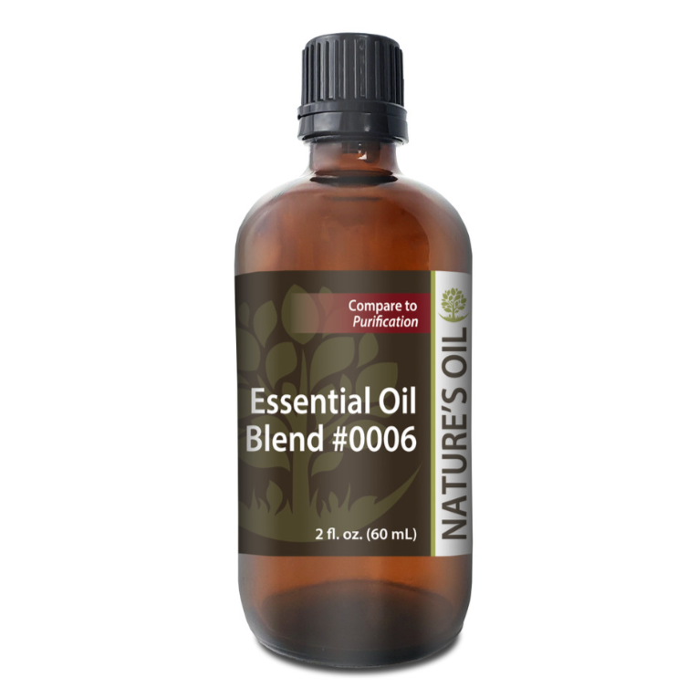 Bottle of Nature's Oil Essential Oil Blend #0006 on a white background