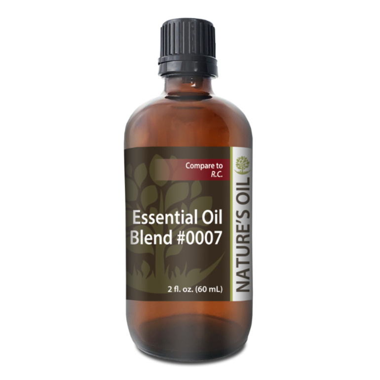 Bottle of Nature's Oil Essential Oil Blend #0007 on a white background