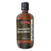 Bottle of Nature's Oil Essential Oil Blend #0010 on a white background