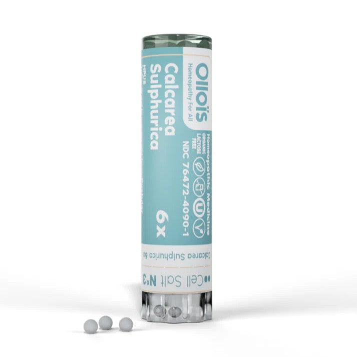 Oliois Calcarea Sulphurica supplement container on a white background