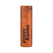 Orange cylindrical container with floral design and text on a white background