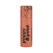 Cosmetic product with 'Poppy & Pout' branding on a white background