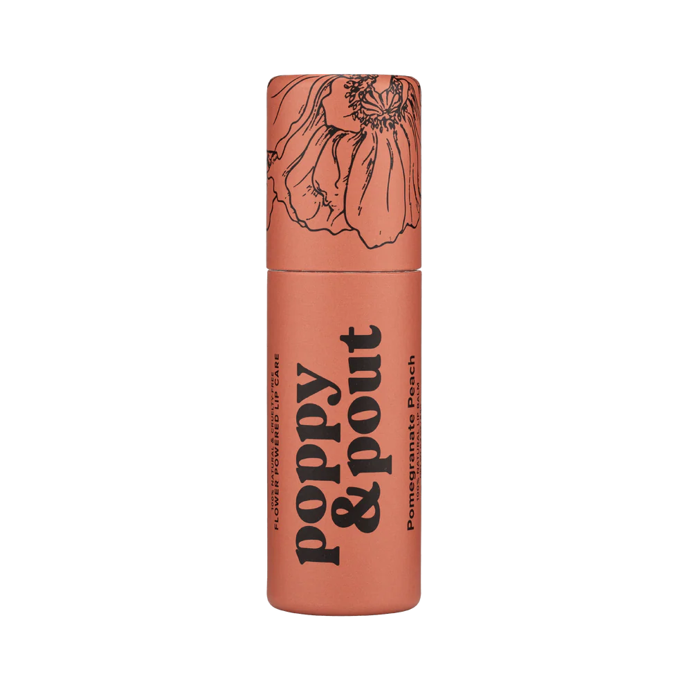 Cosmetic product with 'Poppy & Pout' branding on a white background