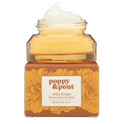 Jar of 'Poppy & Pout' Wild Honey Moisturizing Lip Mask with floral design on label