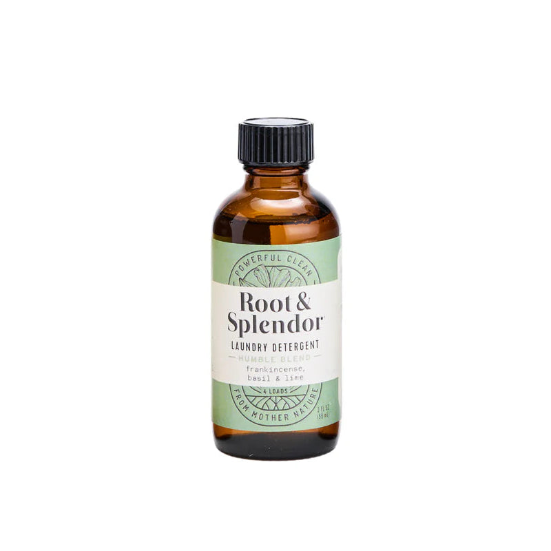 Bottle of Root & Splendor laundry detergent on a white background