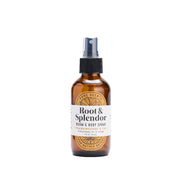 Brown spray bottle labeled 'Root & Splendor' on a white background