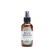 Brown spray bottle labeled 'Root & Splendor' on a white background