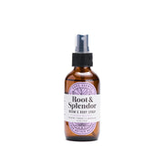 Brown spray bottle labeled 'Root & Splendor' on a white background