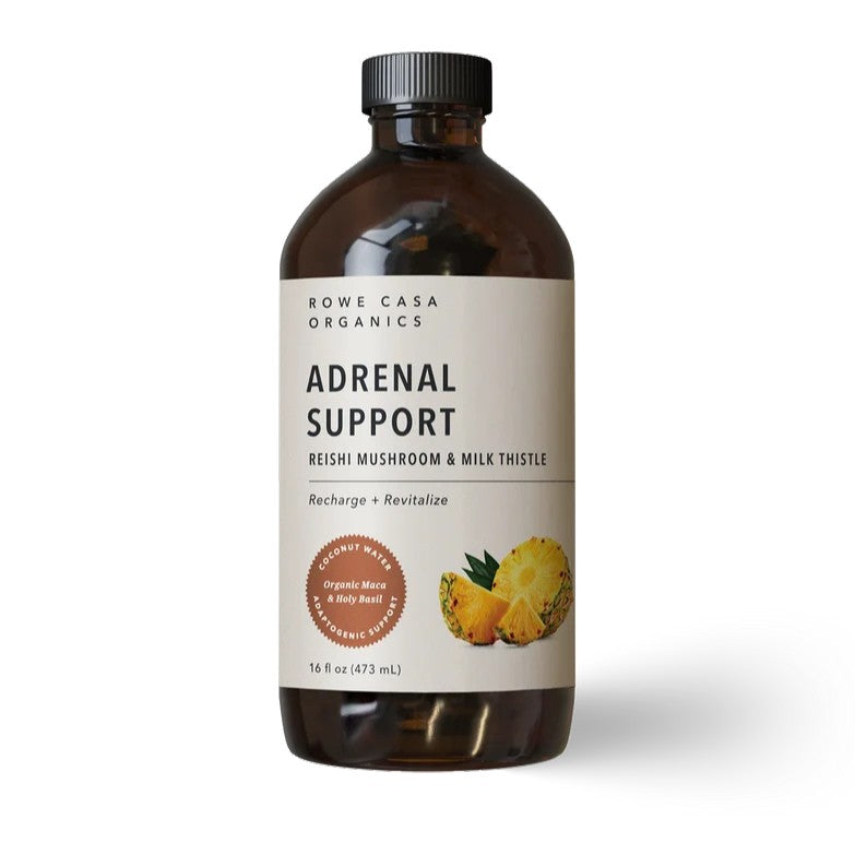 Rowe Casa Brown bottle of 'Adrenal Support' dietary supplement on a white background