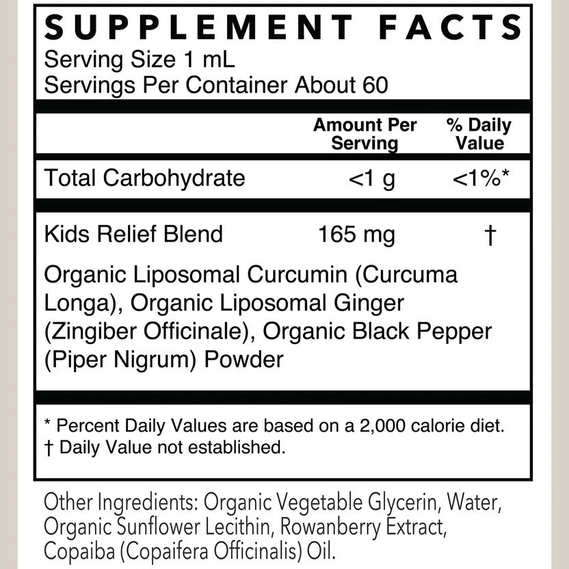 Kids relief supplement facts.