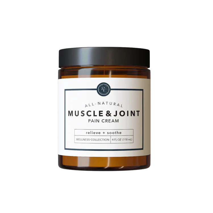 Jar of all-natural muscle and joint cream on a white background