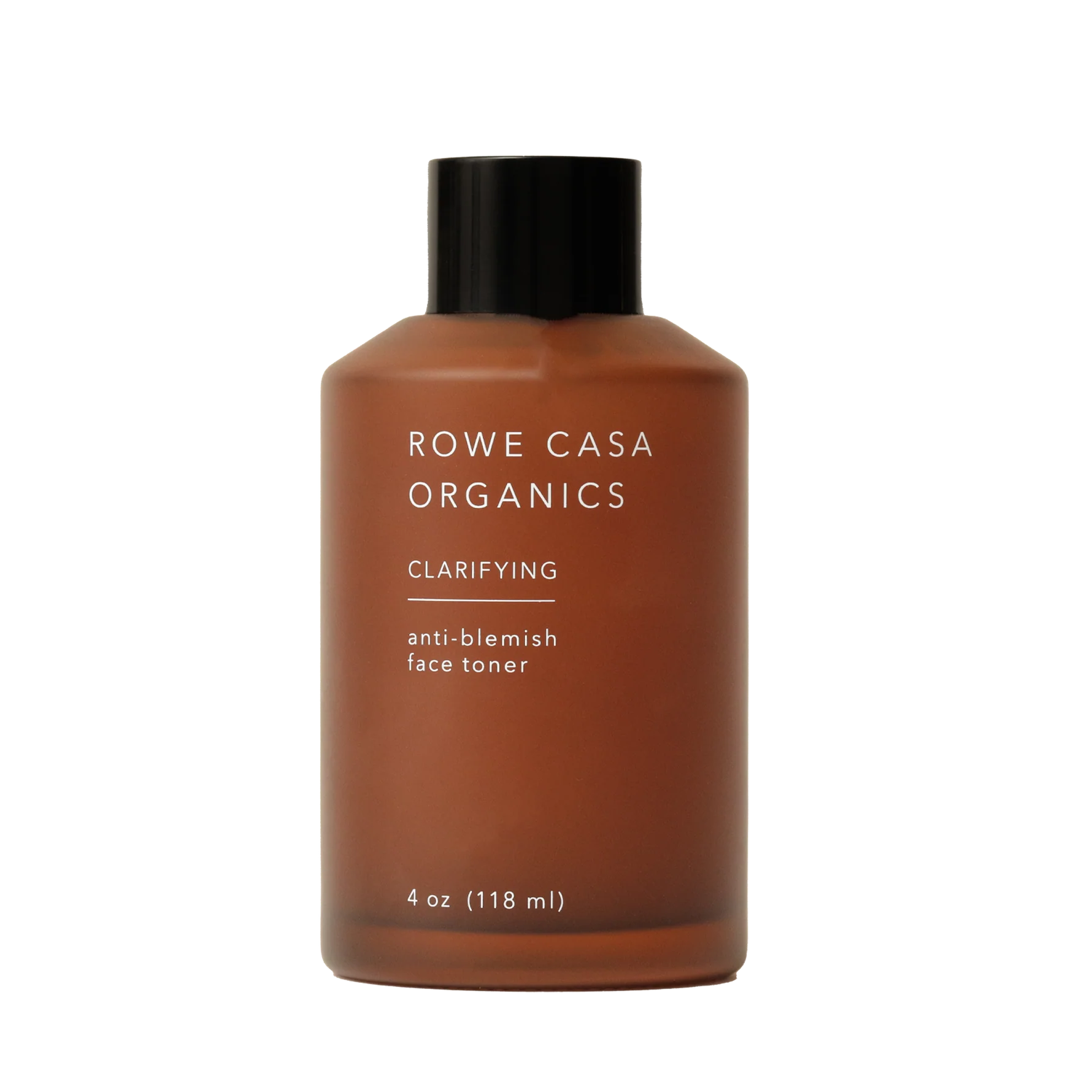rowe casa Brown bottle of Rowe Casa Organics clarifying anti-blemish face toner on a white background