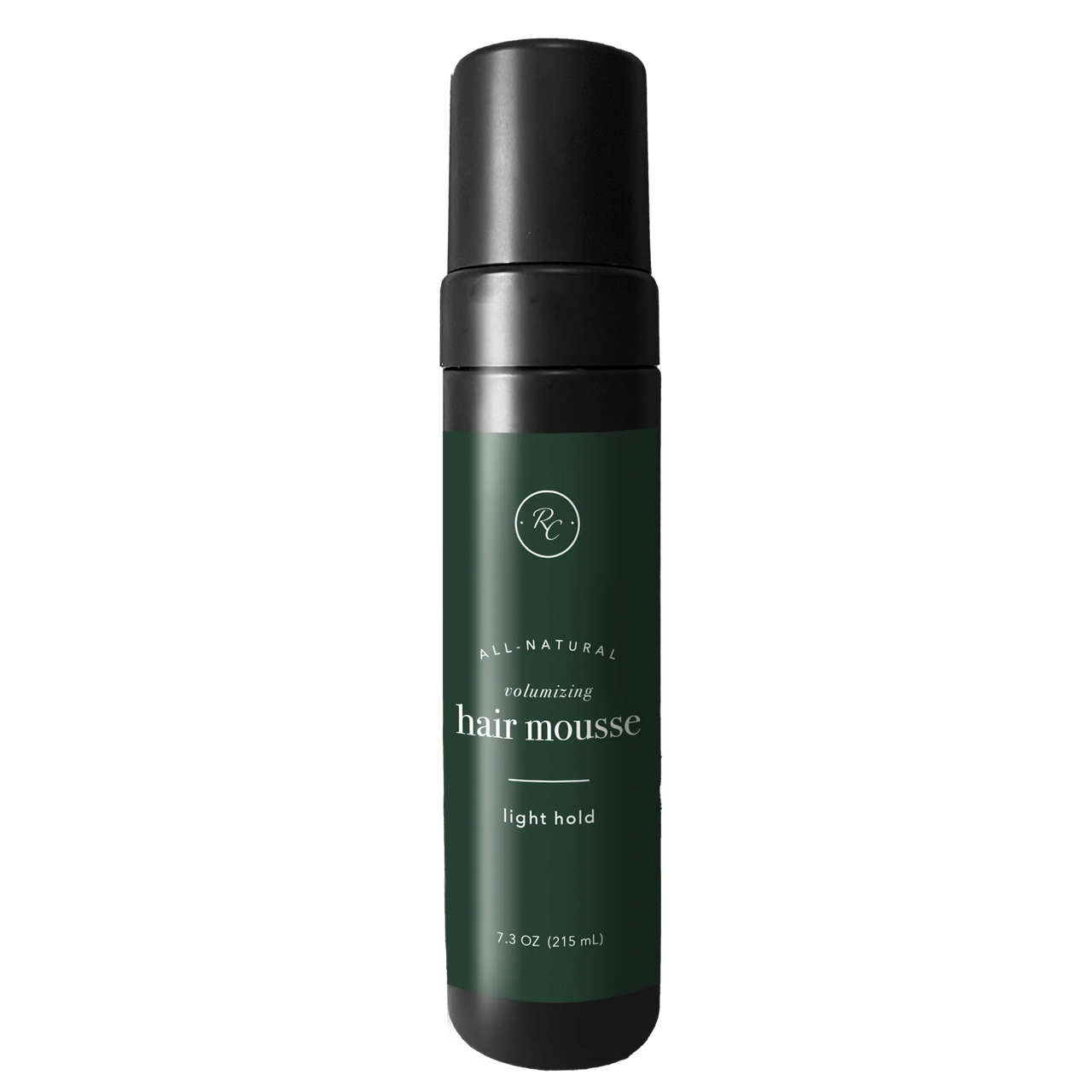 rowe casa Green hair mousse bottle with black cap on a white background