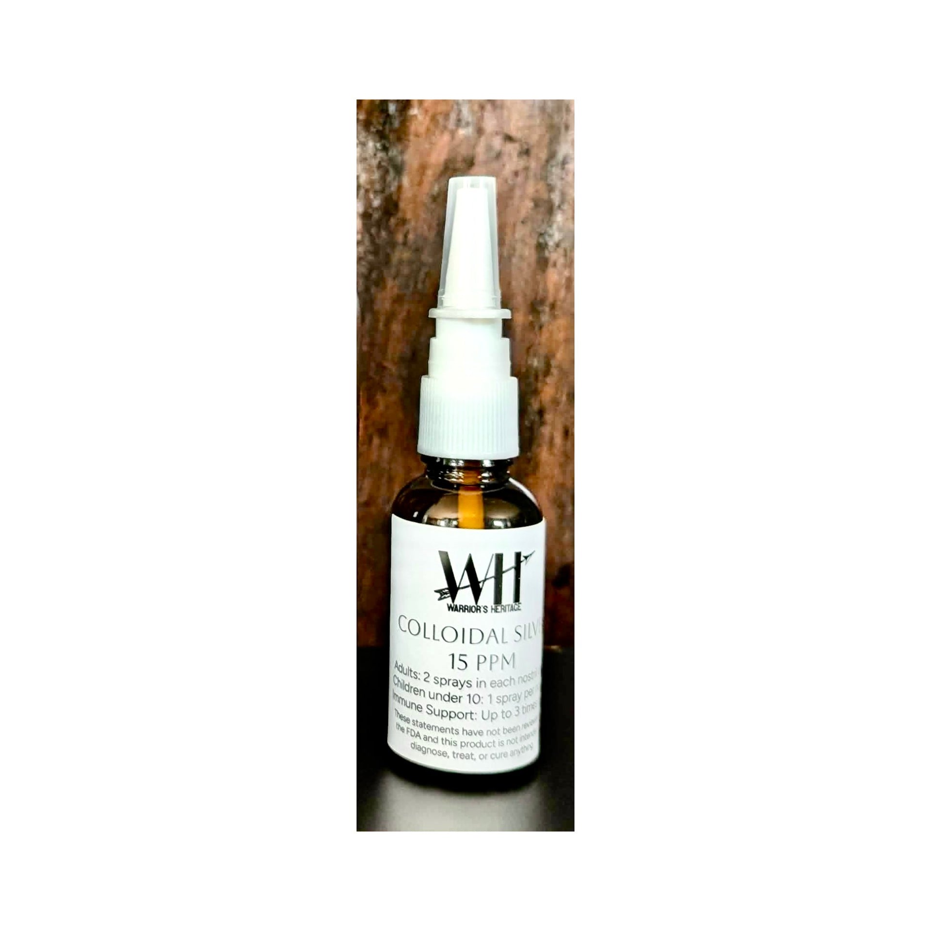 Bottle of colloidal silver with a wooden background